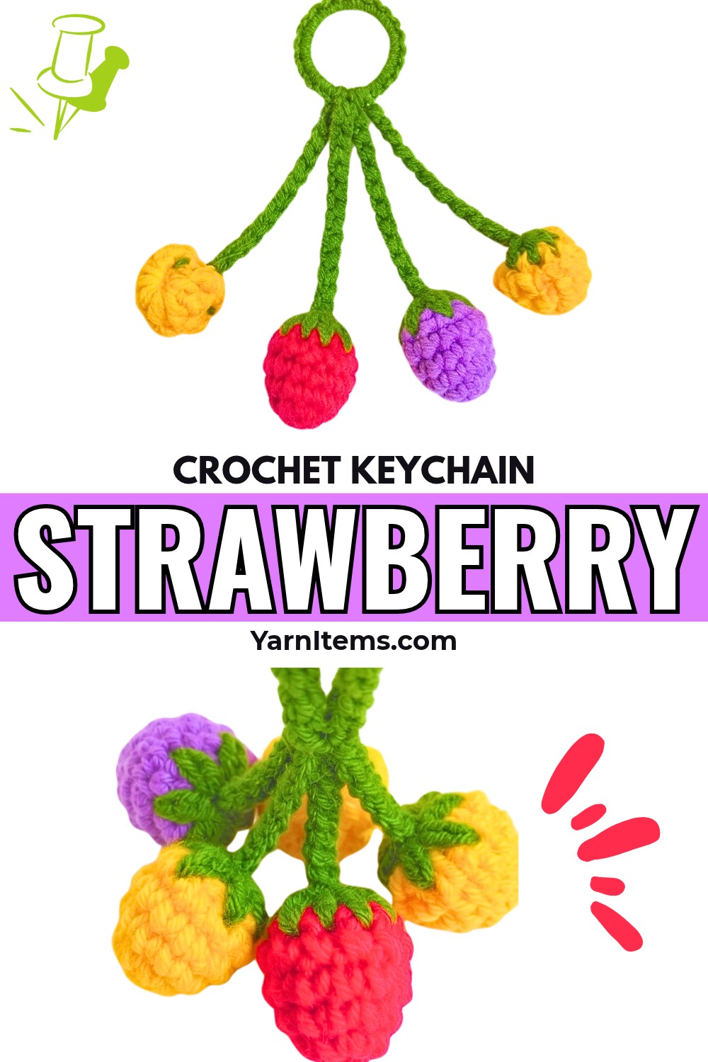 Crochet Mini Strawberry Keychain - Cute and Easy Pattern