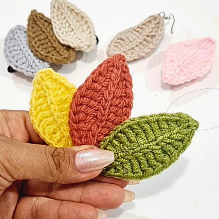 Crochet Leaves Lined Up Easy Beginner's Tutorial