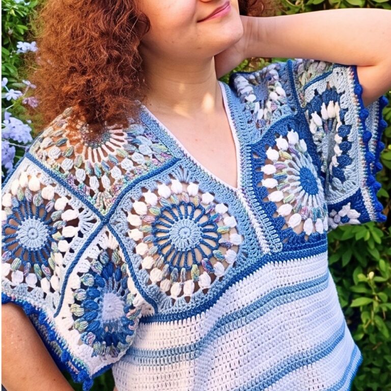Crochet Granny Square Top Pattern – Puff, Cluster & Bobble Detail
