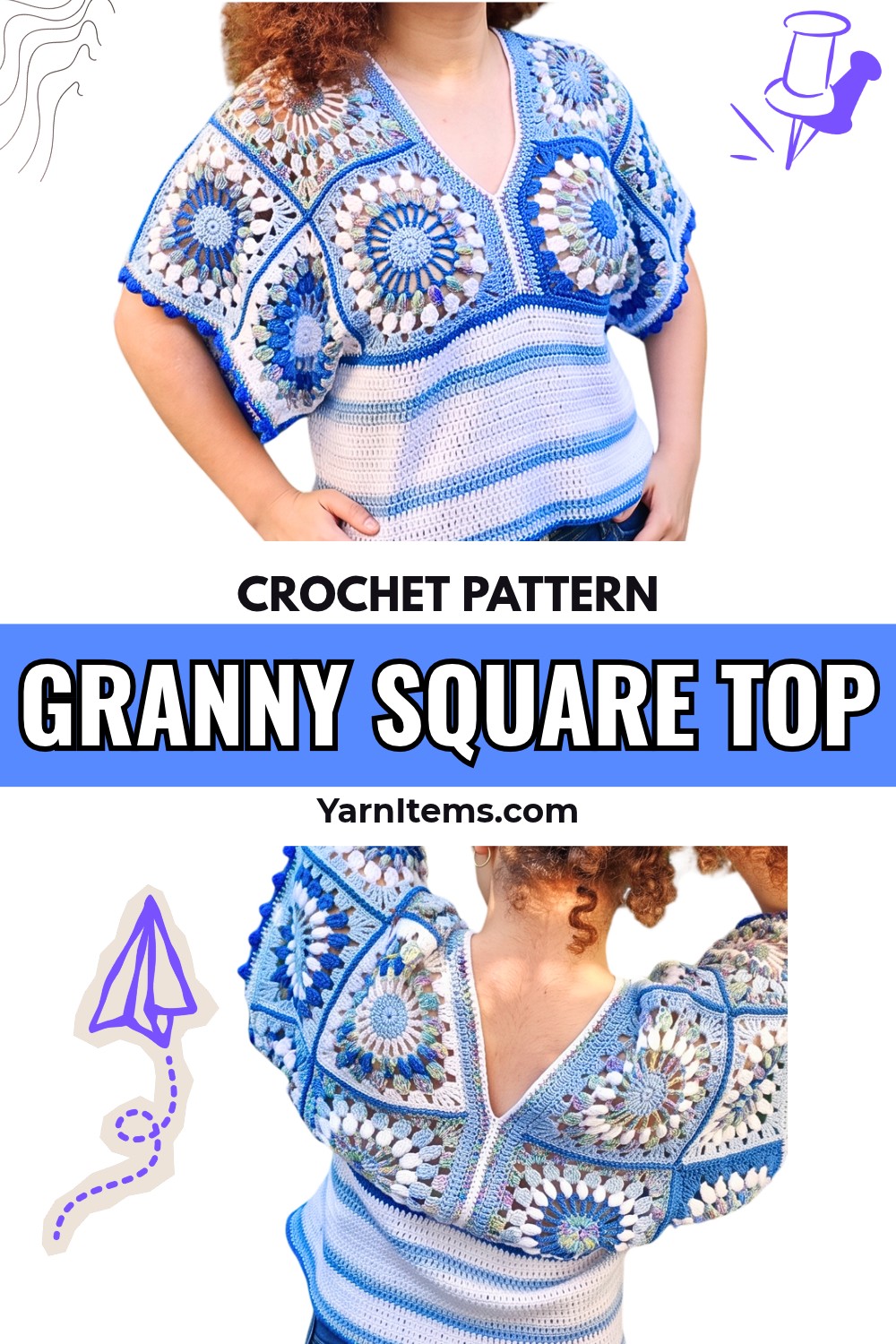 Crochet Granny Square Top Pattern – Puff, Cluster & Bobble Detail