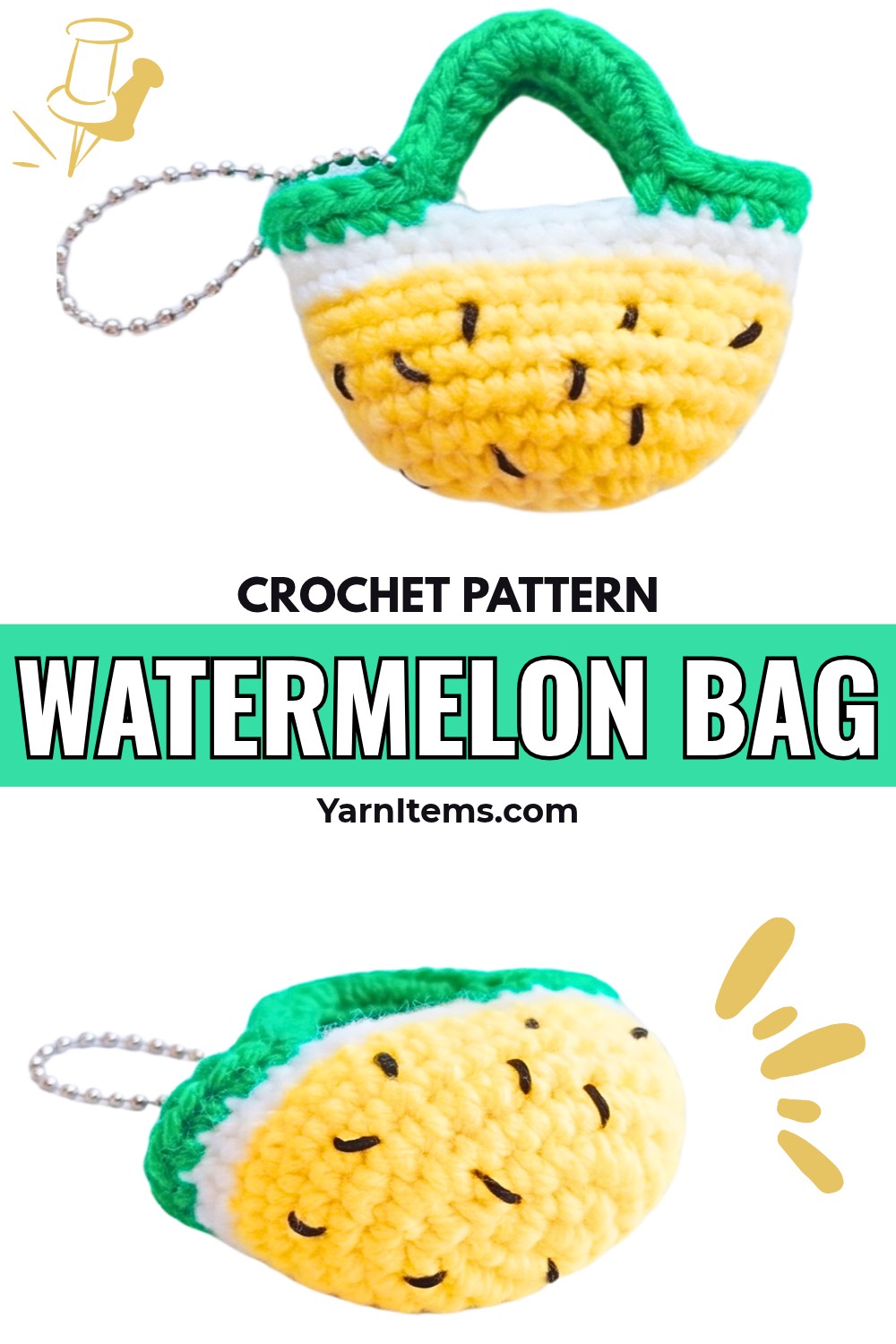 Crochet Watermelon Bag Keychain Pattern