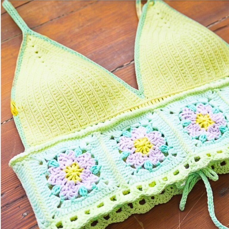 Sakura Blossom Crochet Crop Top Pattern – Lace-Up Floral Top