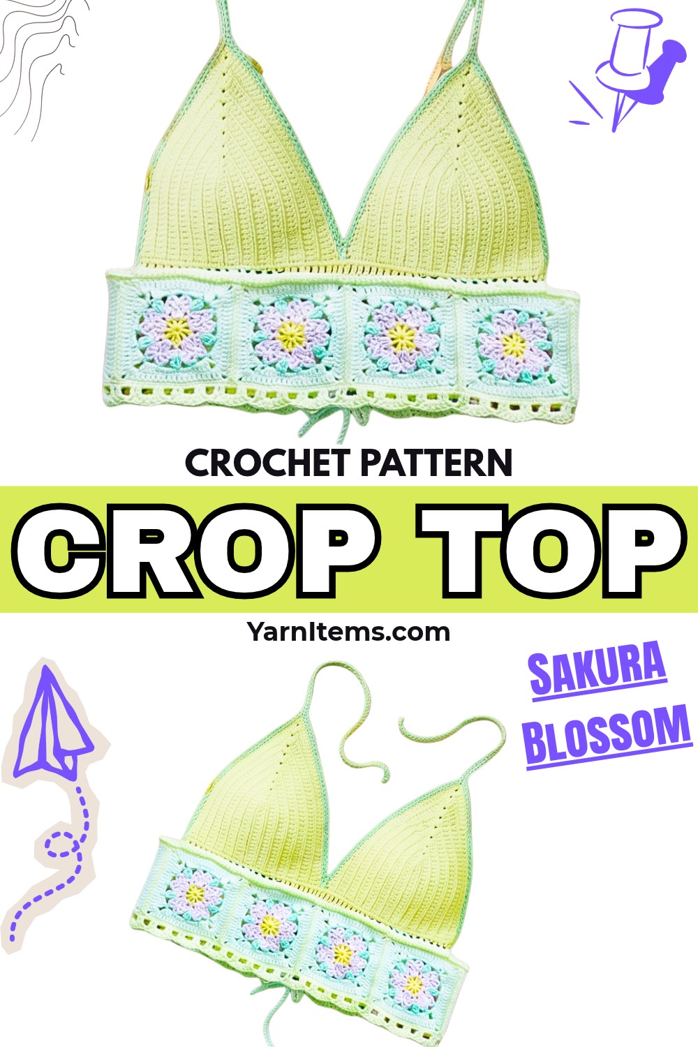 Sakura Blossom Crochet Crop Top Pattern – Lace-Up Floral Top