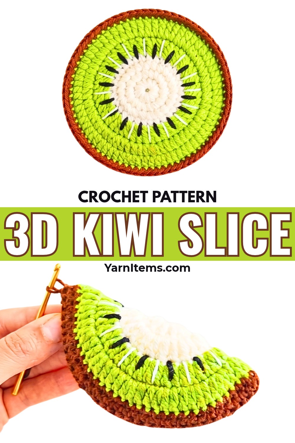 3D Kiwi Slice Crochet Keychain Pattern