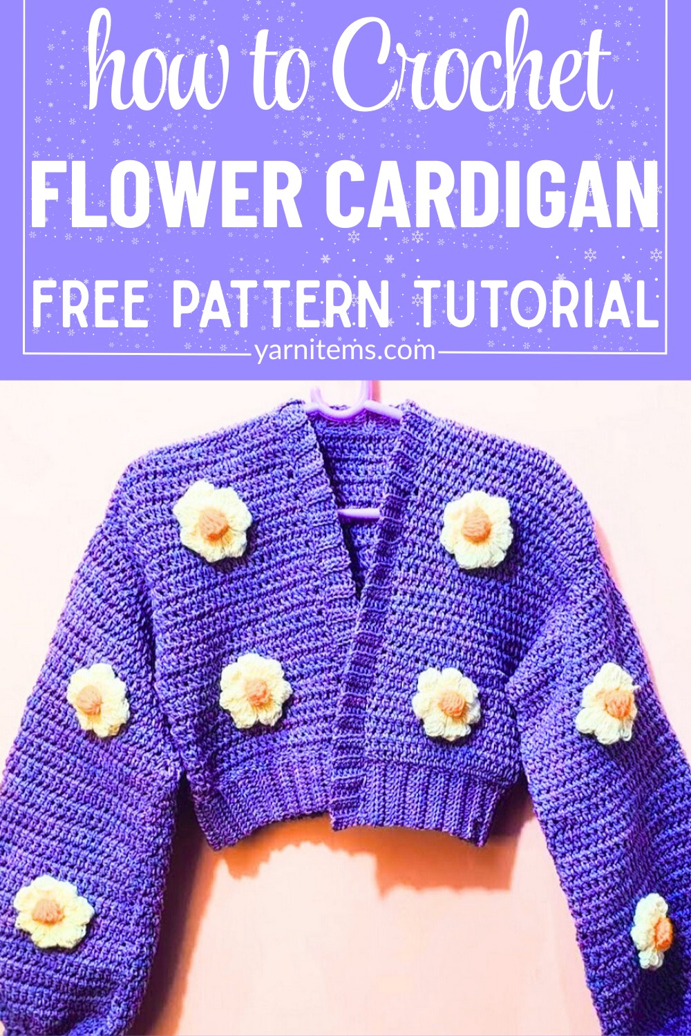 Crochet Purple Flower Cardigan with Intricate Floral Accents