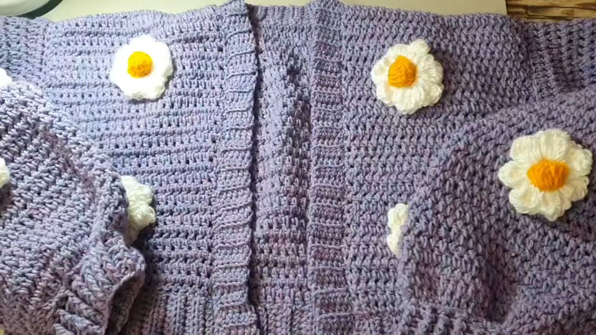 Crochet Purple Flower Cardigan with Intricate Floral Accents