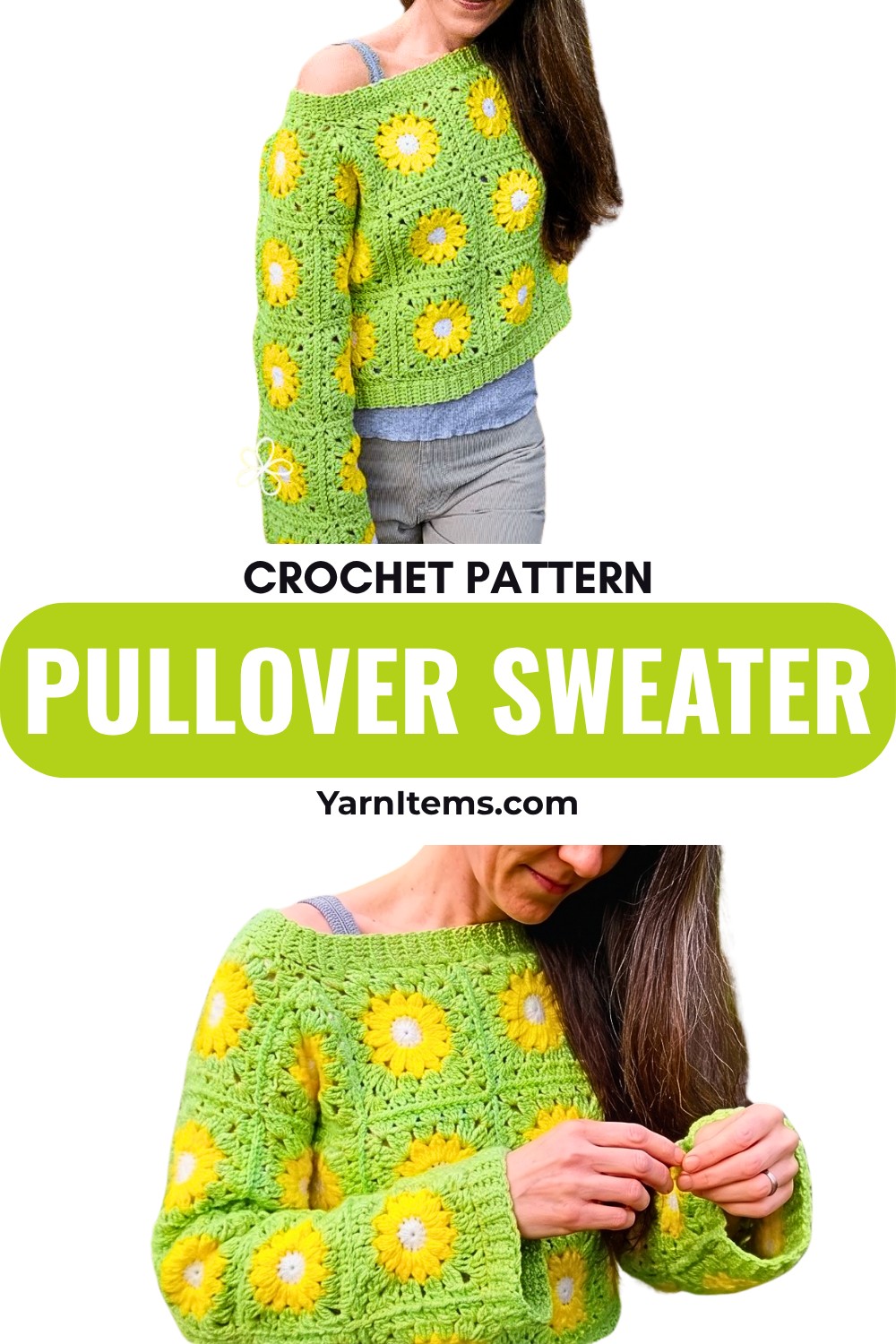 Easy Daisy Granny Square Crochet Pullover Sweater Pattern