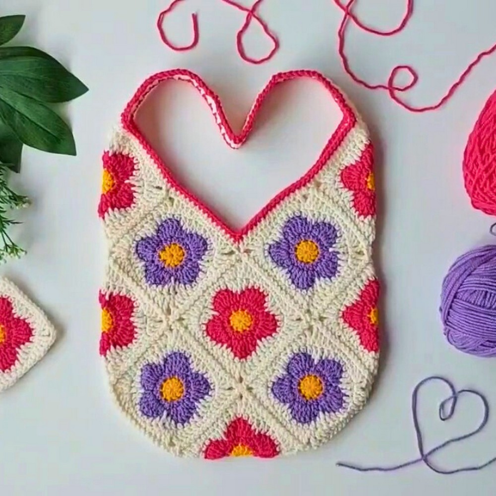 Crochet Flower Granny Square Tote Bag