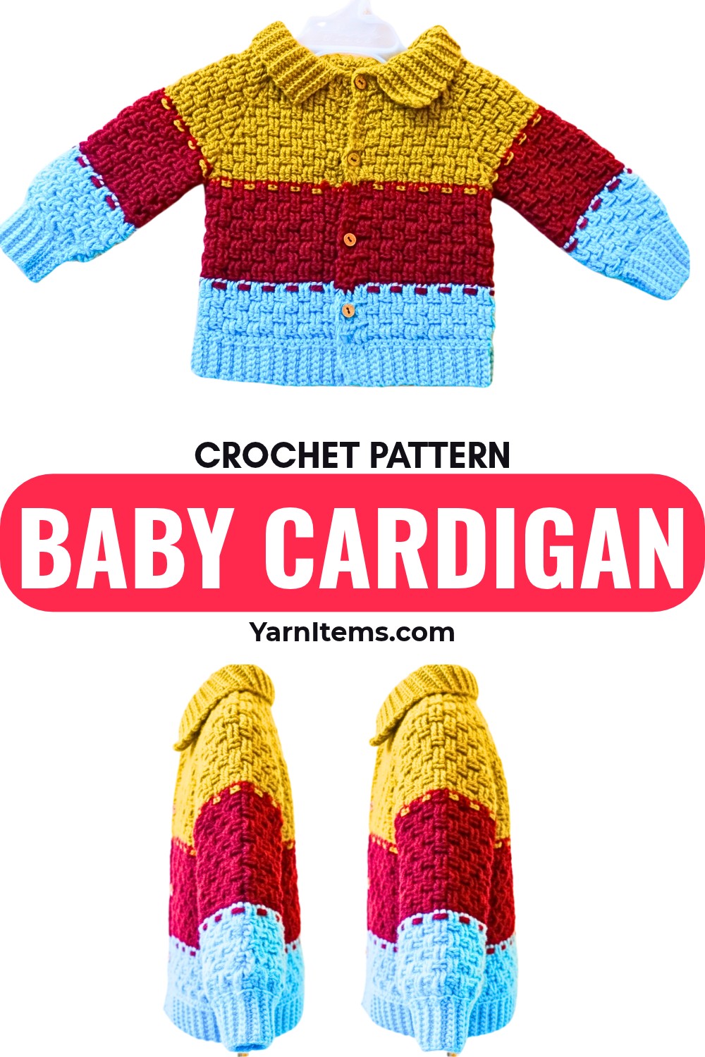 Crochet Basket Stitch Baby Cardigan Pattern for 1-Year-Olds