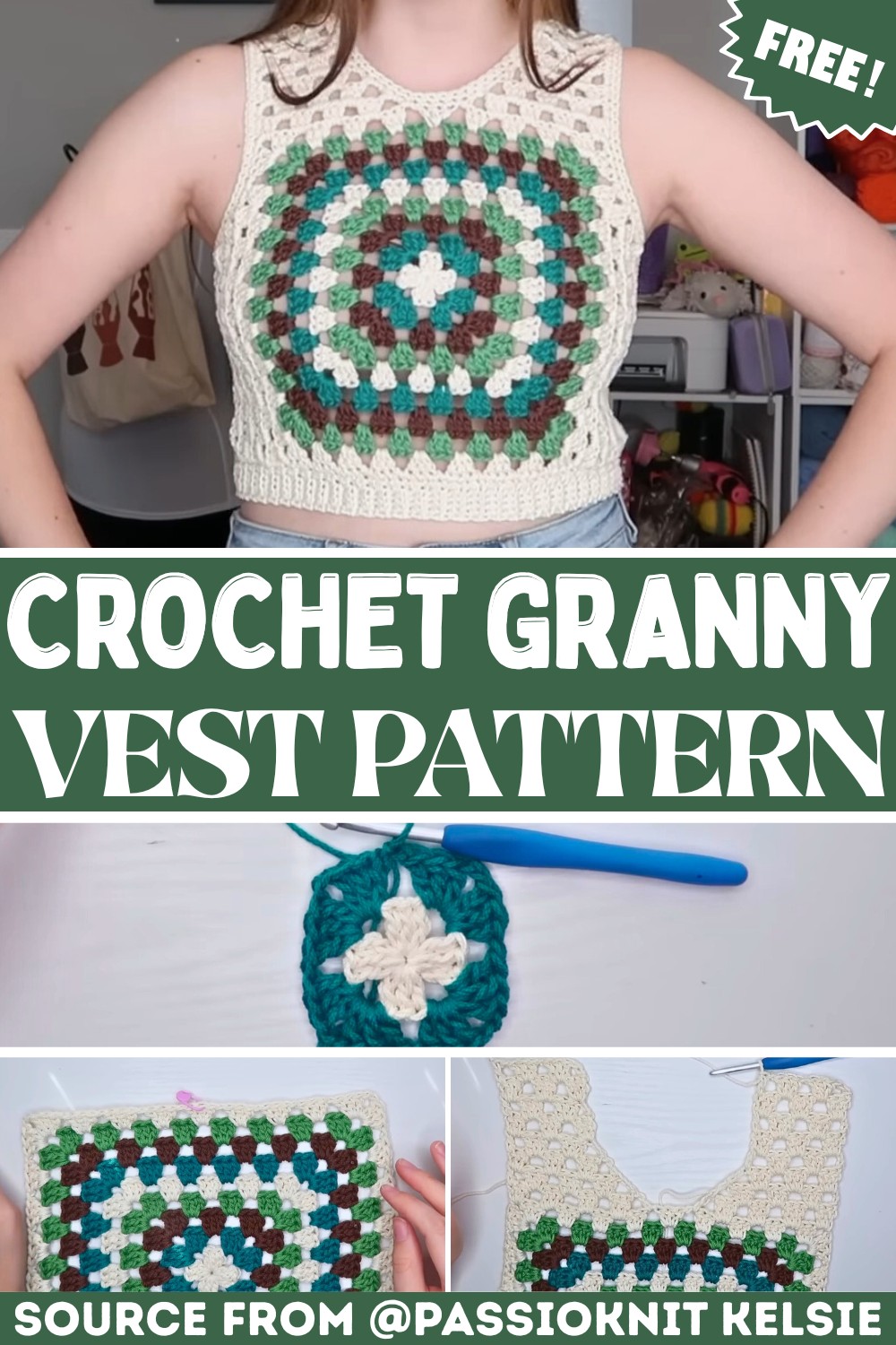 Crochet Granny Square Vest Customizable Pattern