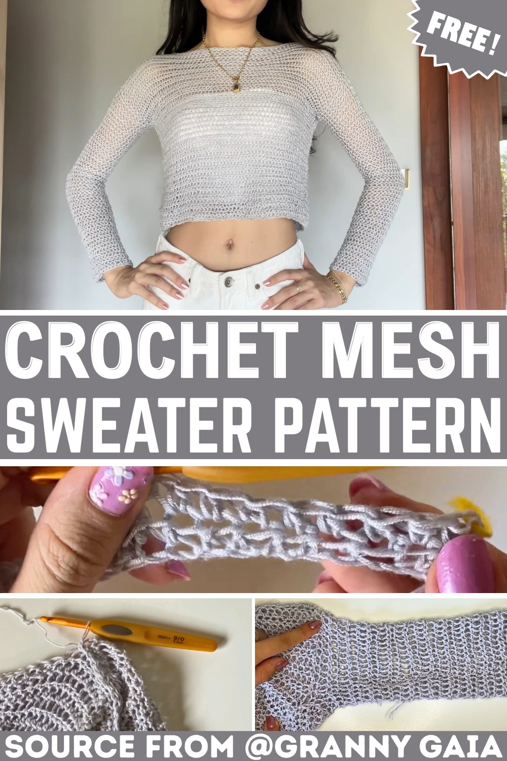 Crochet Mesh Sweater with Customizable Design and Lightweight Style