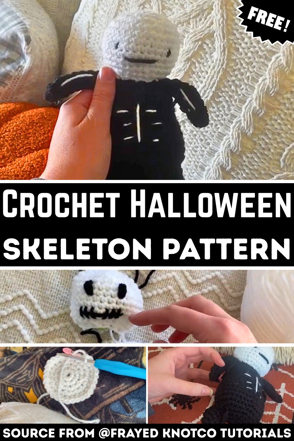 Crochet Mini Skeleton Halloween Plush with Simple Instructions