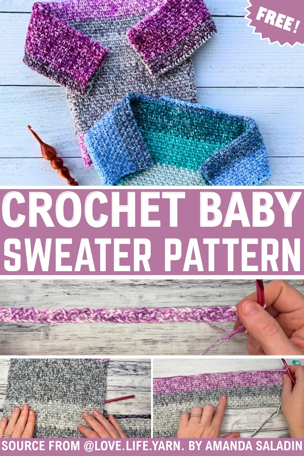 Crochet Seamless Baby Sweater Using the Easy Moss Stitch