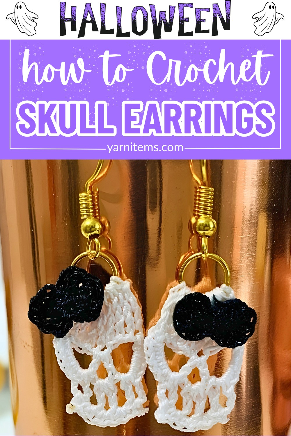 Crochet Skull Earrings with Bow - Fun Halloween Accessory