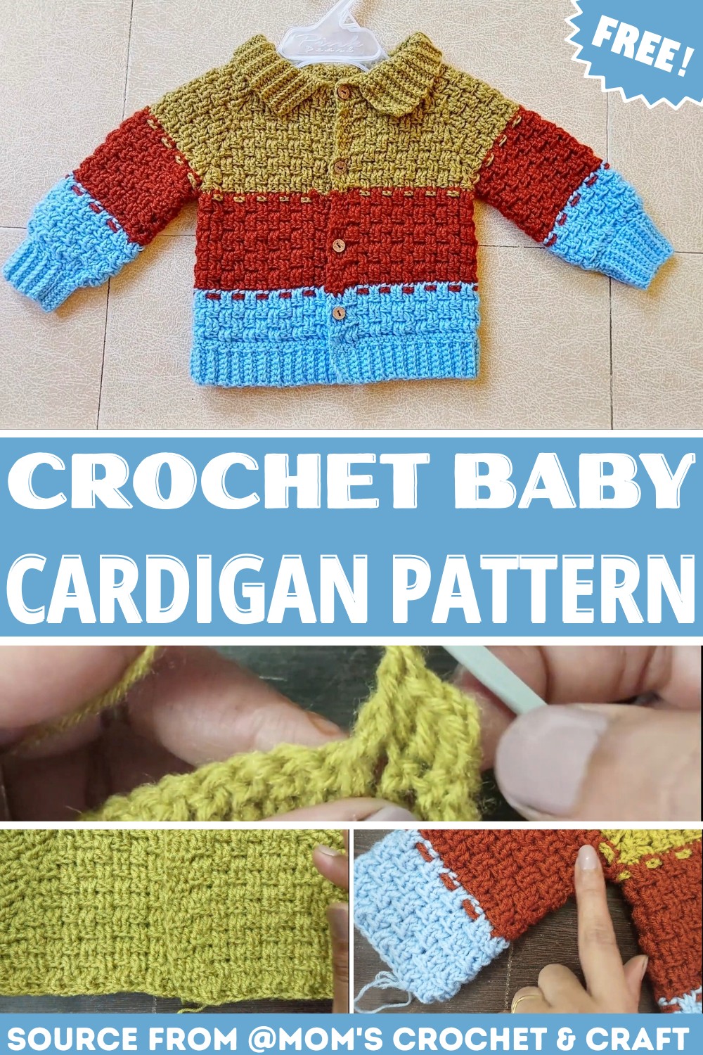 Easy Crochet Basket Stitch Baby Cardigan Free Pattern