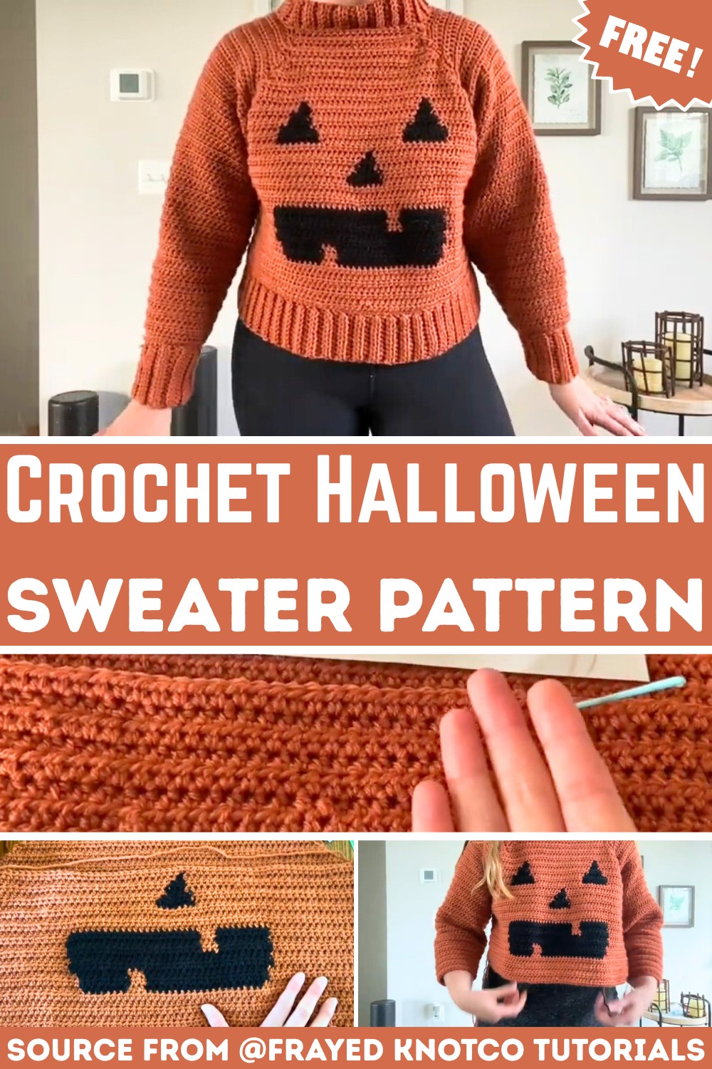 Halloween Jack-O-Lantern Crochet Sweater Design