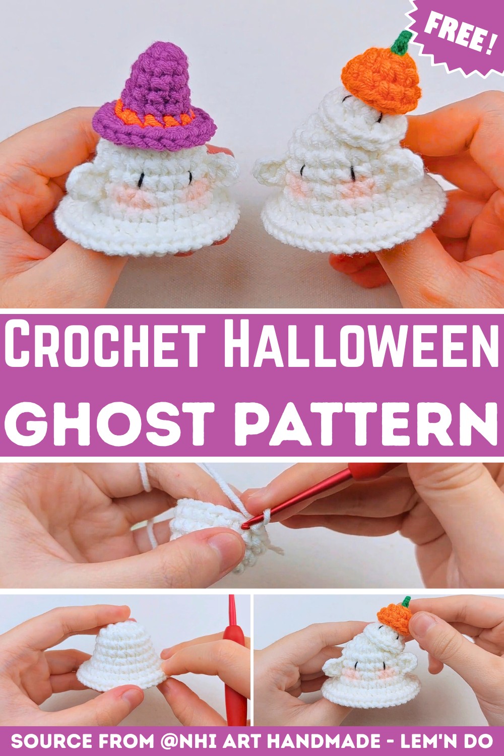 Handmade Crochet Mini Ghost Pattern for Halloween Decor