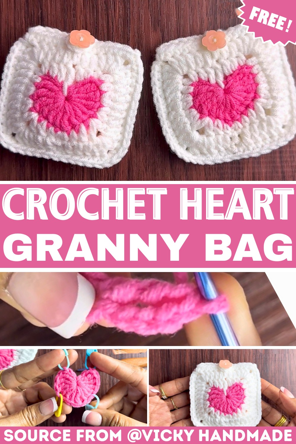Learn to Crochet a Heart Granny Square Mini Bag