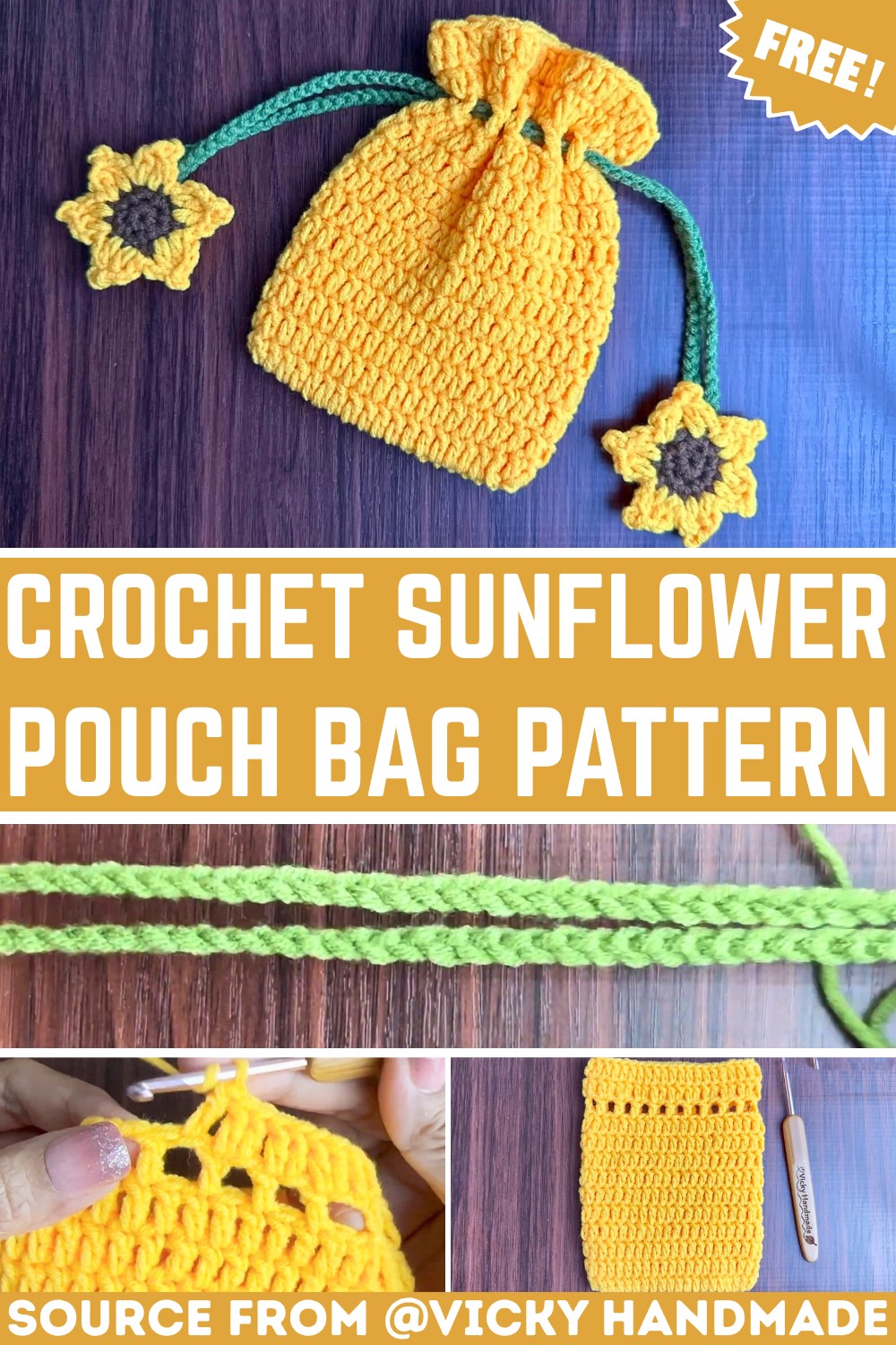 Make a Crochet Sunflower Drawstring Pouch Bag