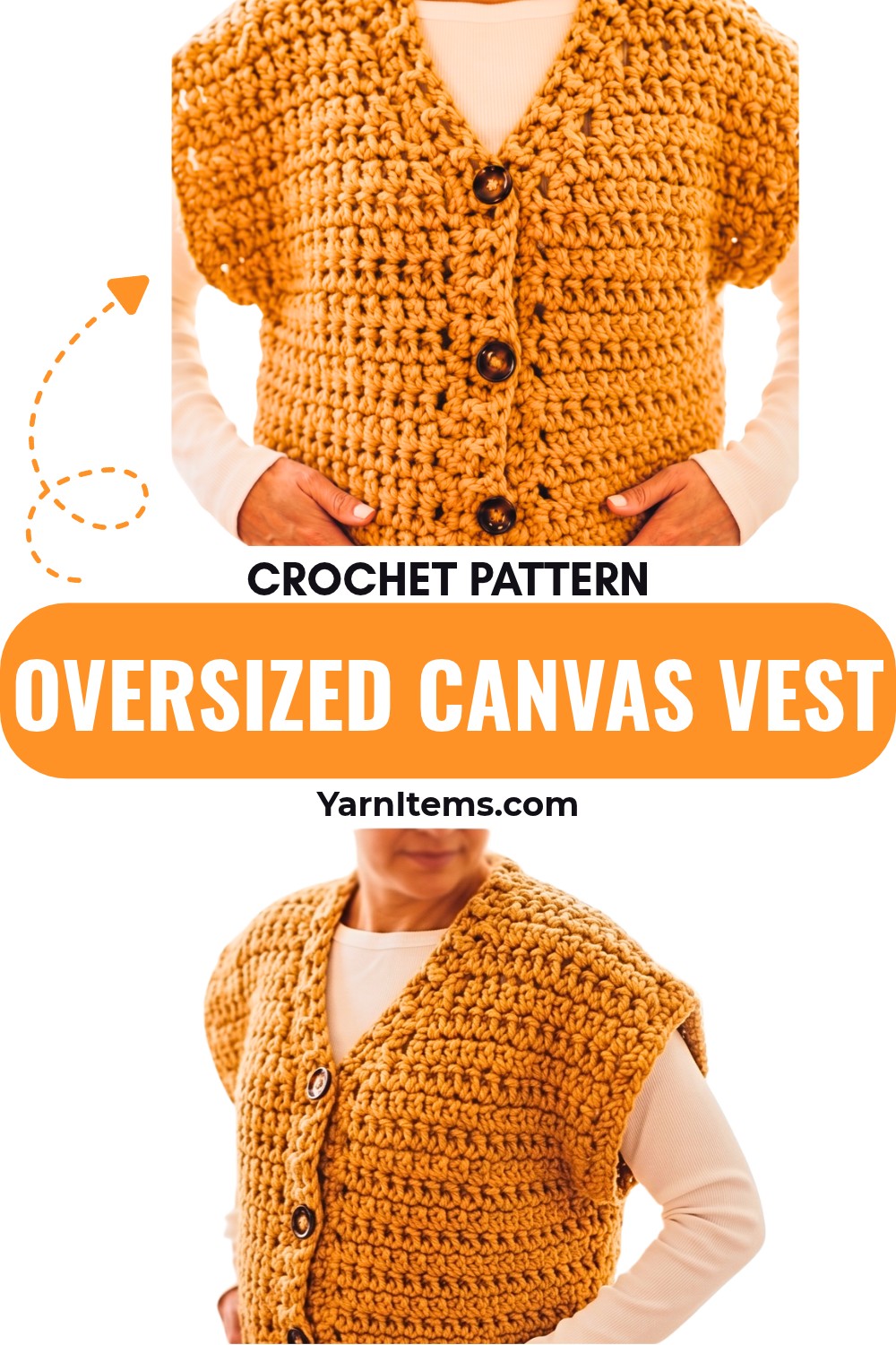 Step-by-Step Pattern For Crochet an Oversized Canvas Vest