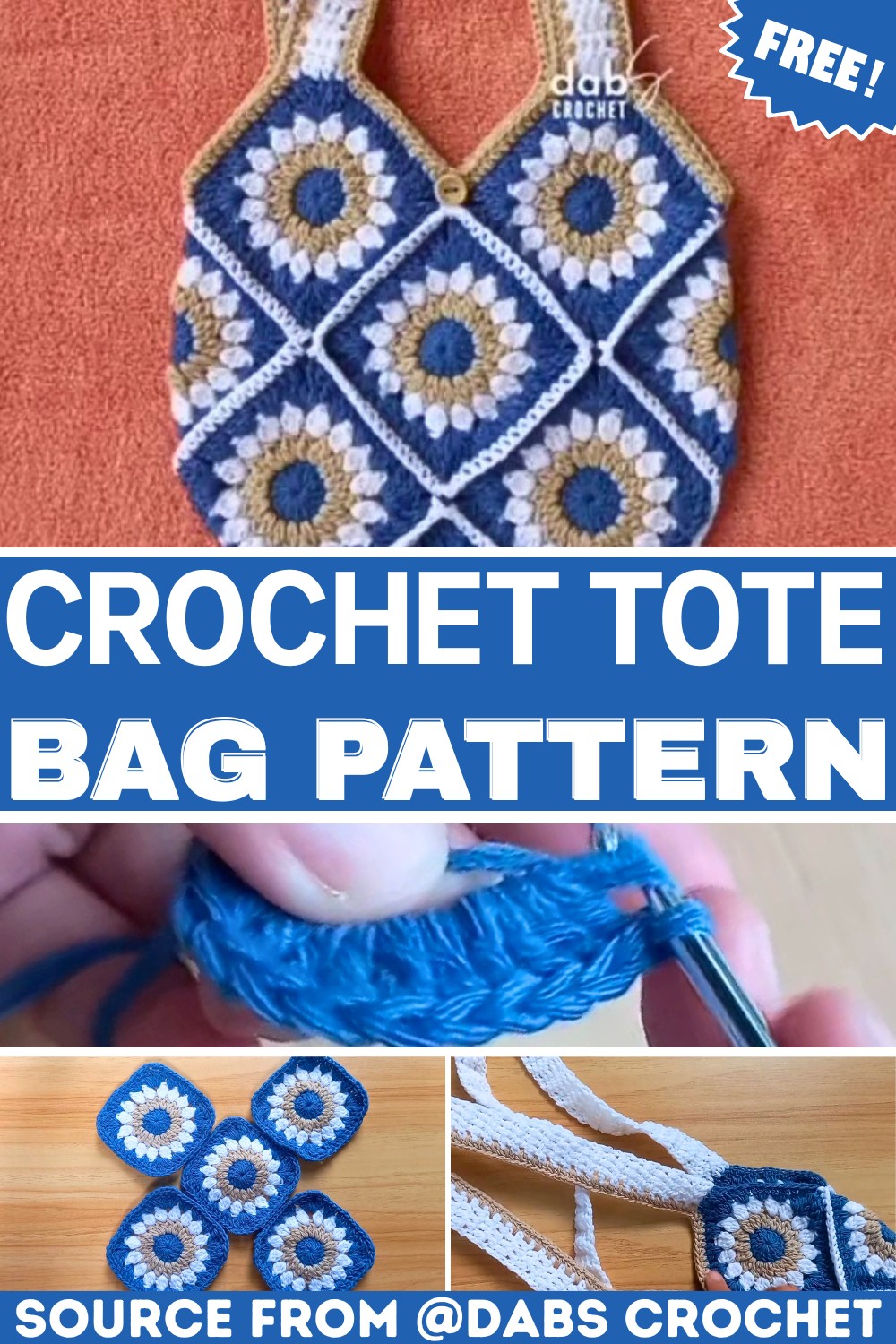 Stylish Crochet Tote Bag with Granny Squares Pattern