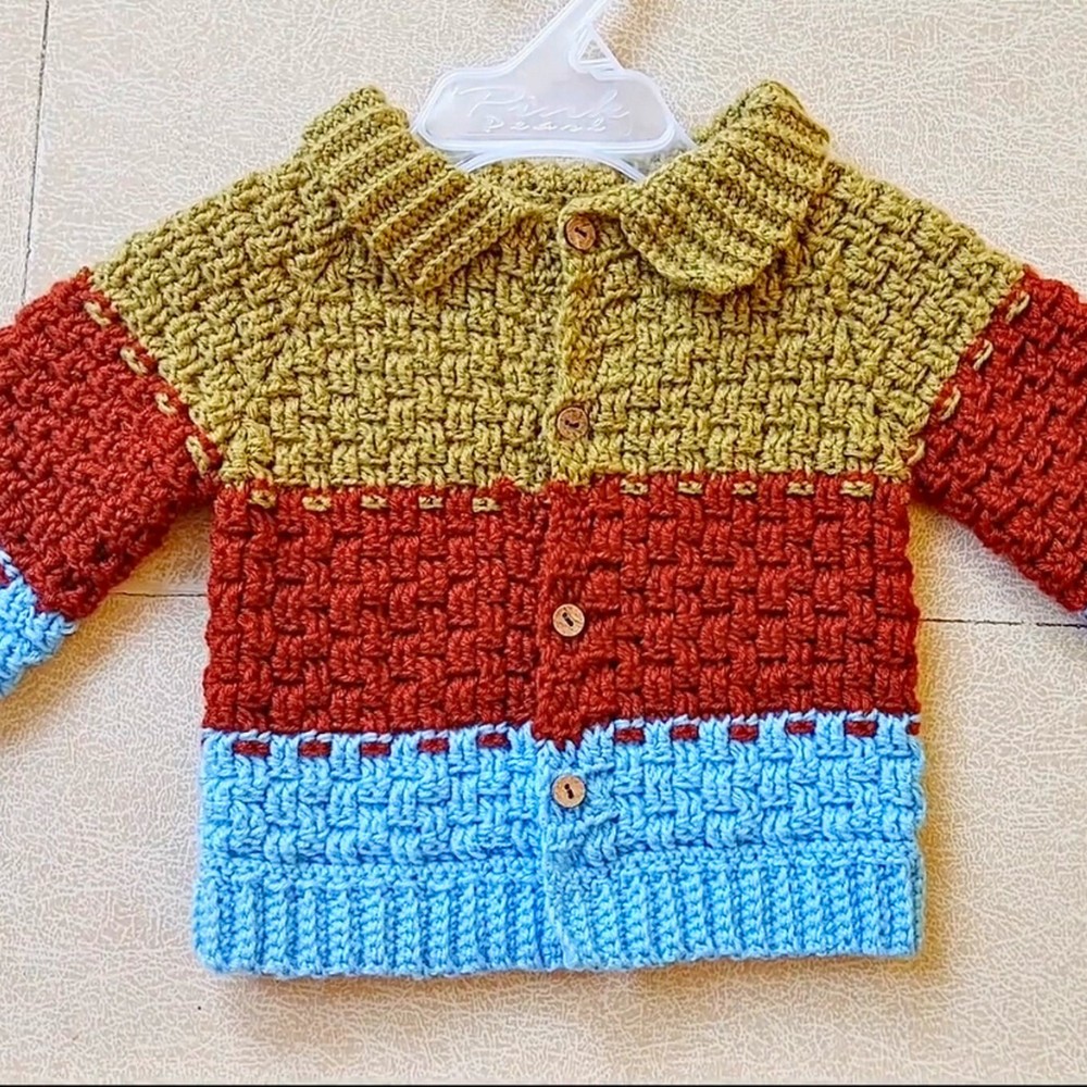 Easy Crochet Basket Stitch Baby Cardigan Free Pattern