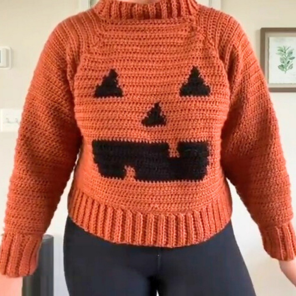 Halloween Jack-O-Lantern Crochet Sweater Design