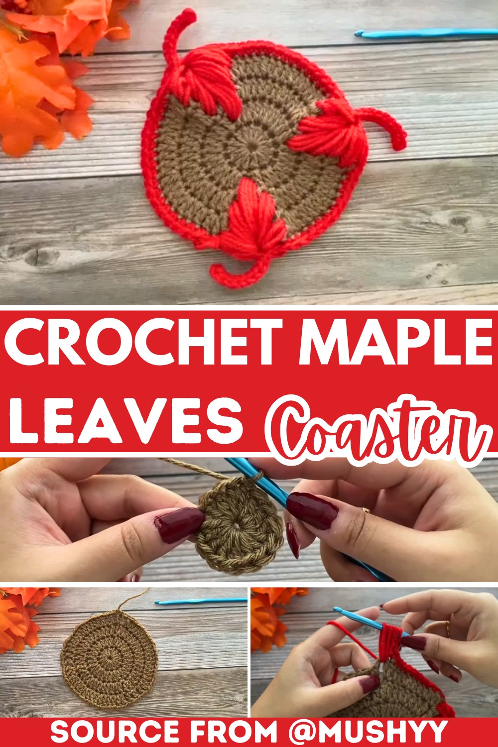 Beautiful 3D Crochet Maple Leaves Coaster Pattern
