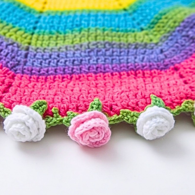 Crochet 3D Rose Bouquet Blanket Pattern with Leaves