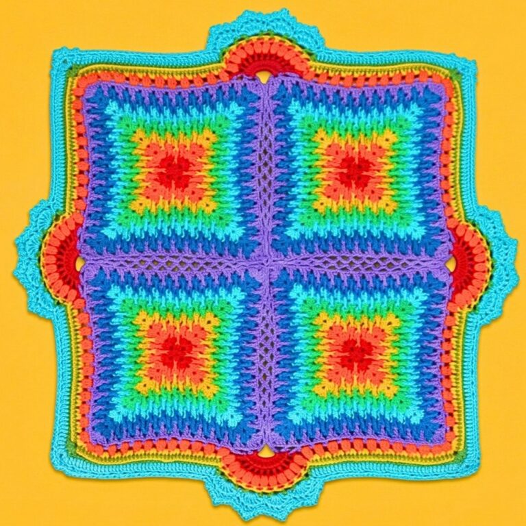 Crochet Granny Mosaic Blanket Pattern - 13-Round Squares & Textured Border