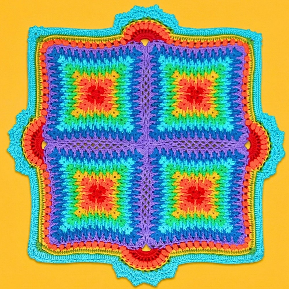 Crochet Granny Mosaic Blanket Pattern - 13-Round Squares & Textured Border