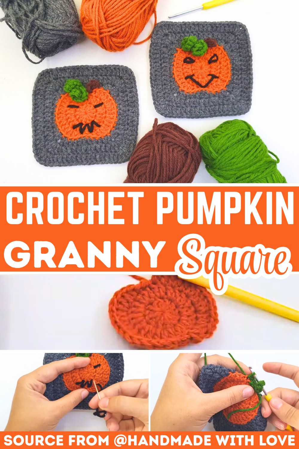 Crochet Pumpkin Granny Square - Easy Thanksgiving Decor for Fall