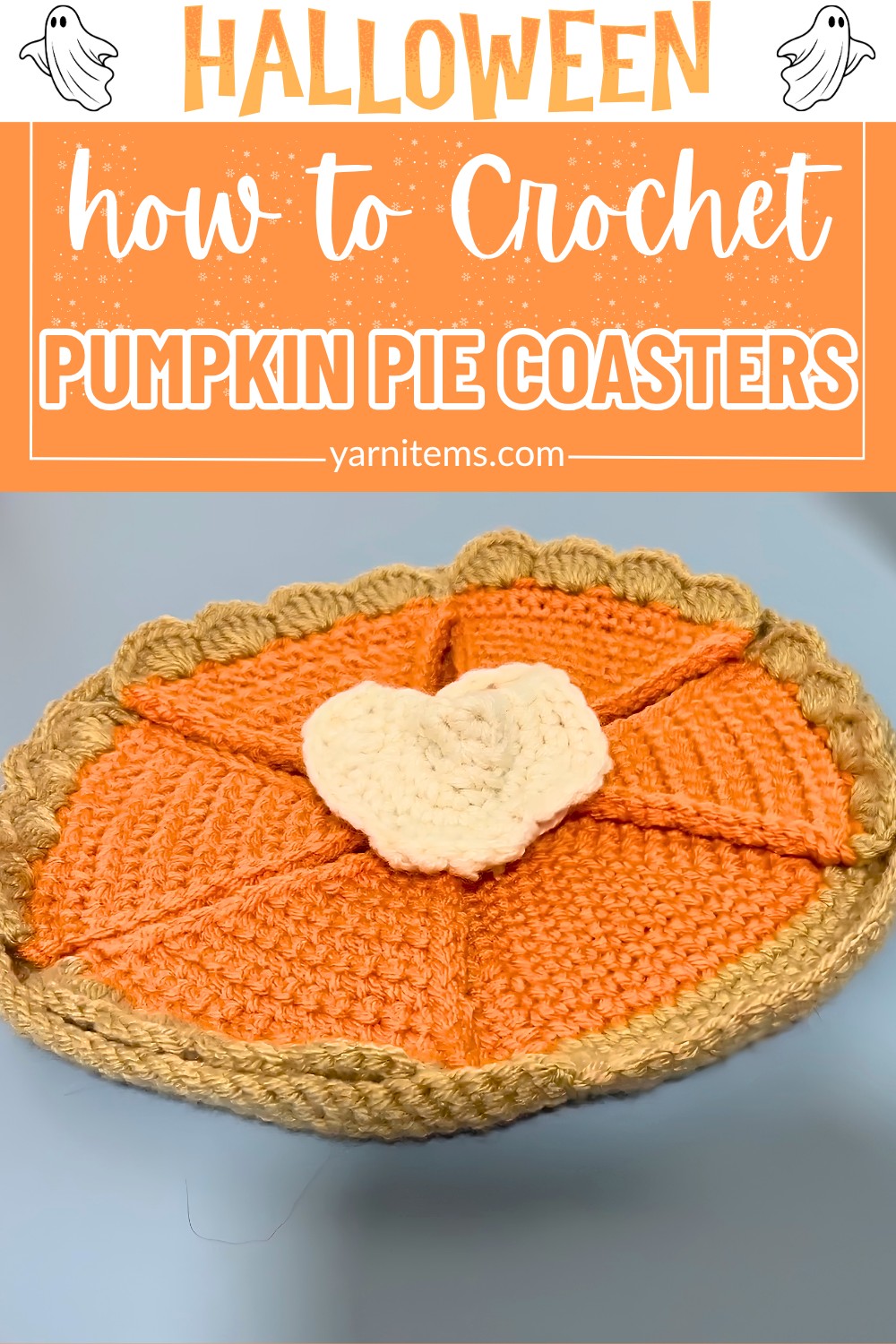 Crochet Pumpkin Pie Coasters Pattern for Thanksgiving Table Decor