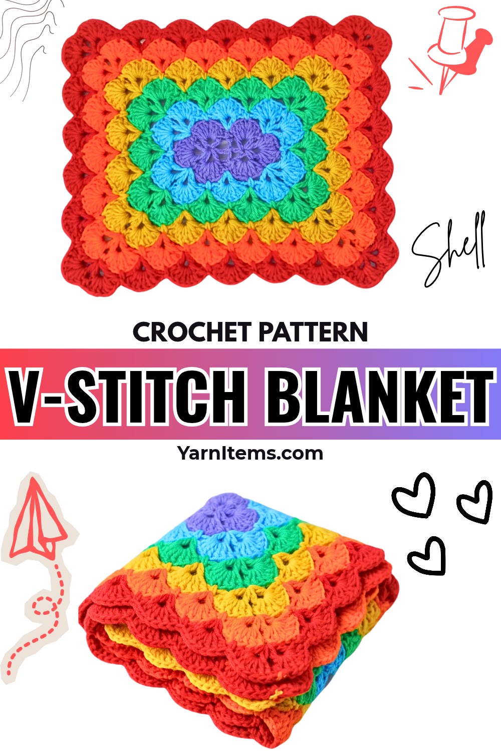 Crochet Shell and V-Stitch Blanket Pattern – Easy Rectangle Design