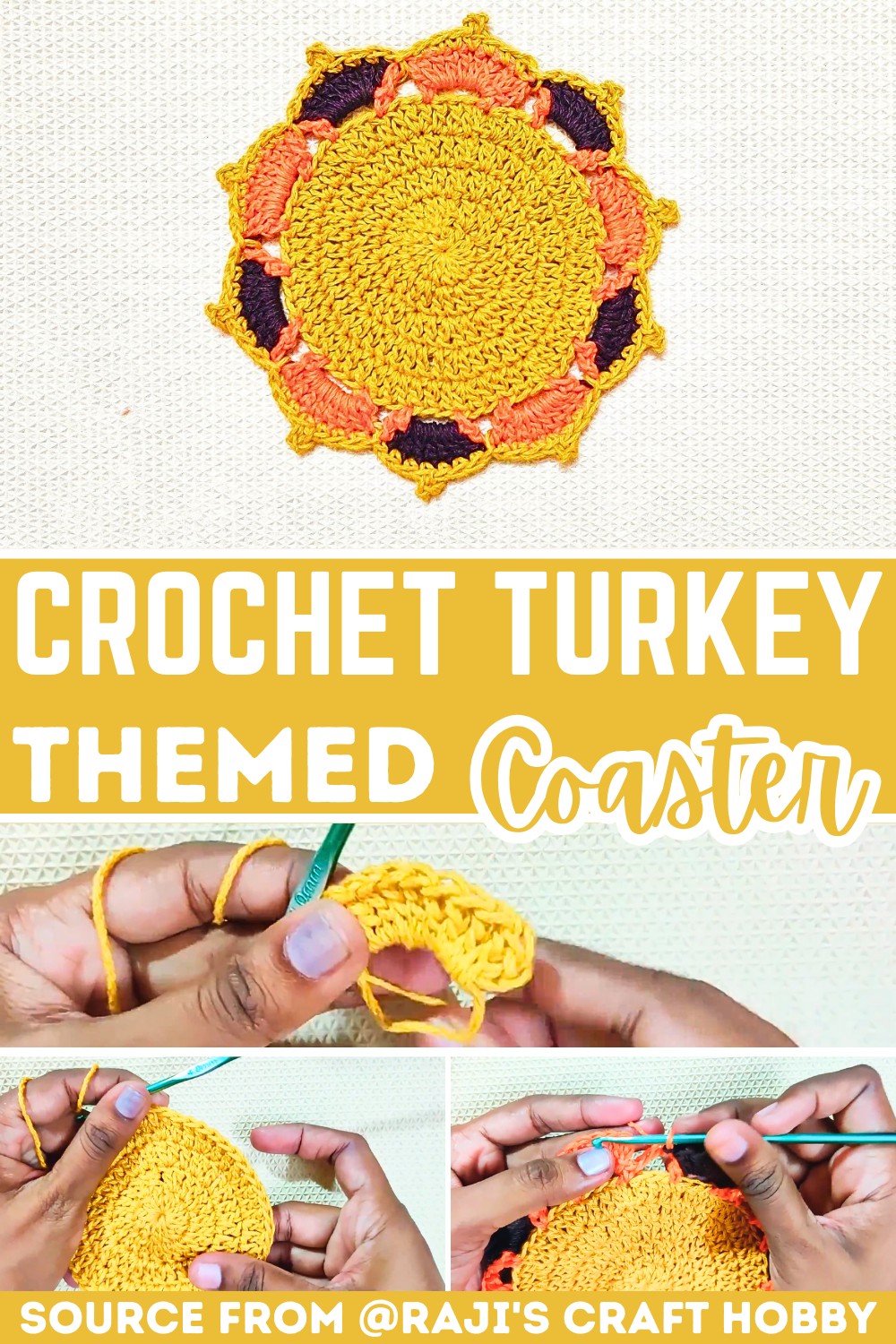 Crochet Turkey Themed Coaster Pattern for Thanksgiving