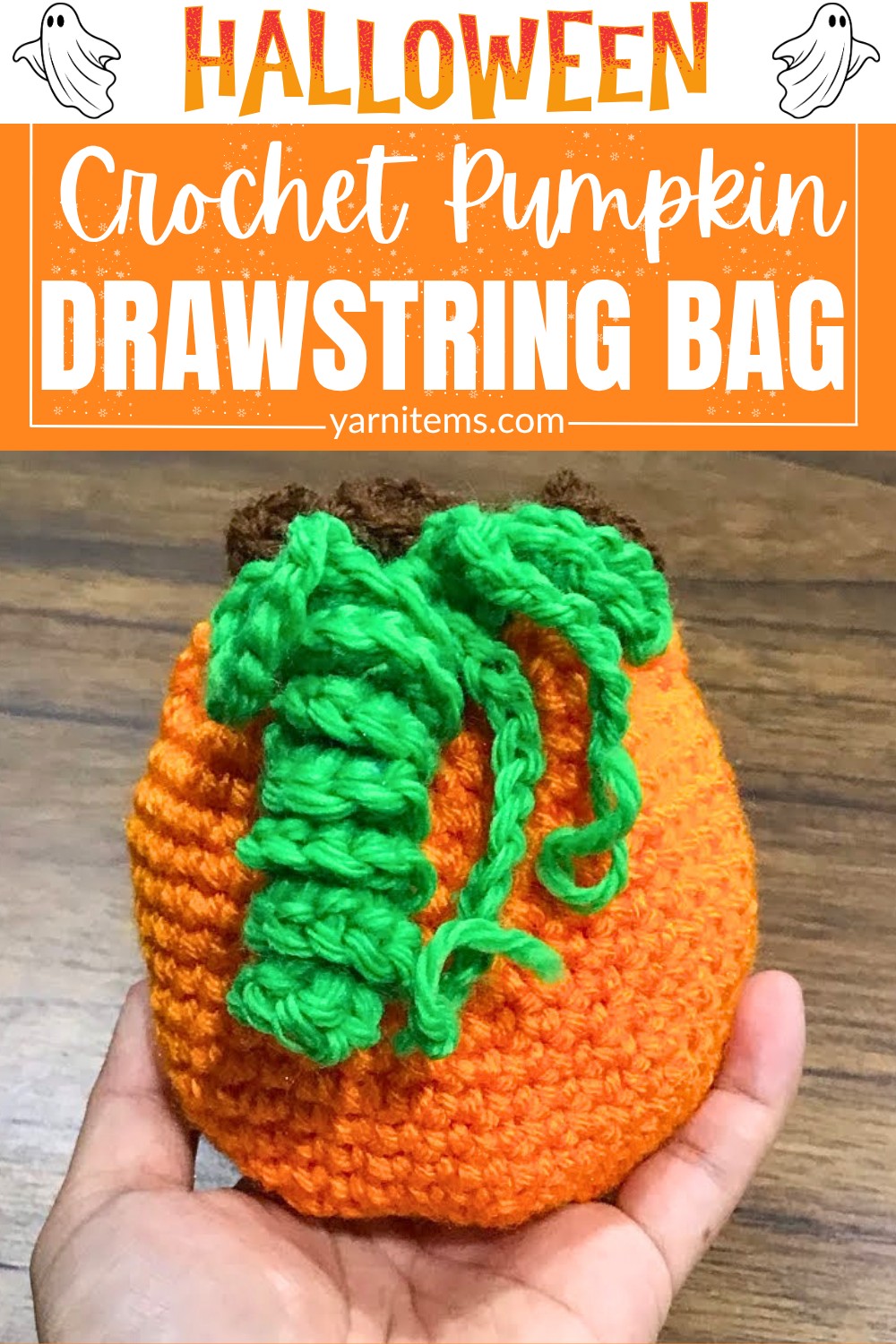 Easy Crochet a Pumpkin Drawstring Bag Tutorial