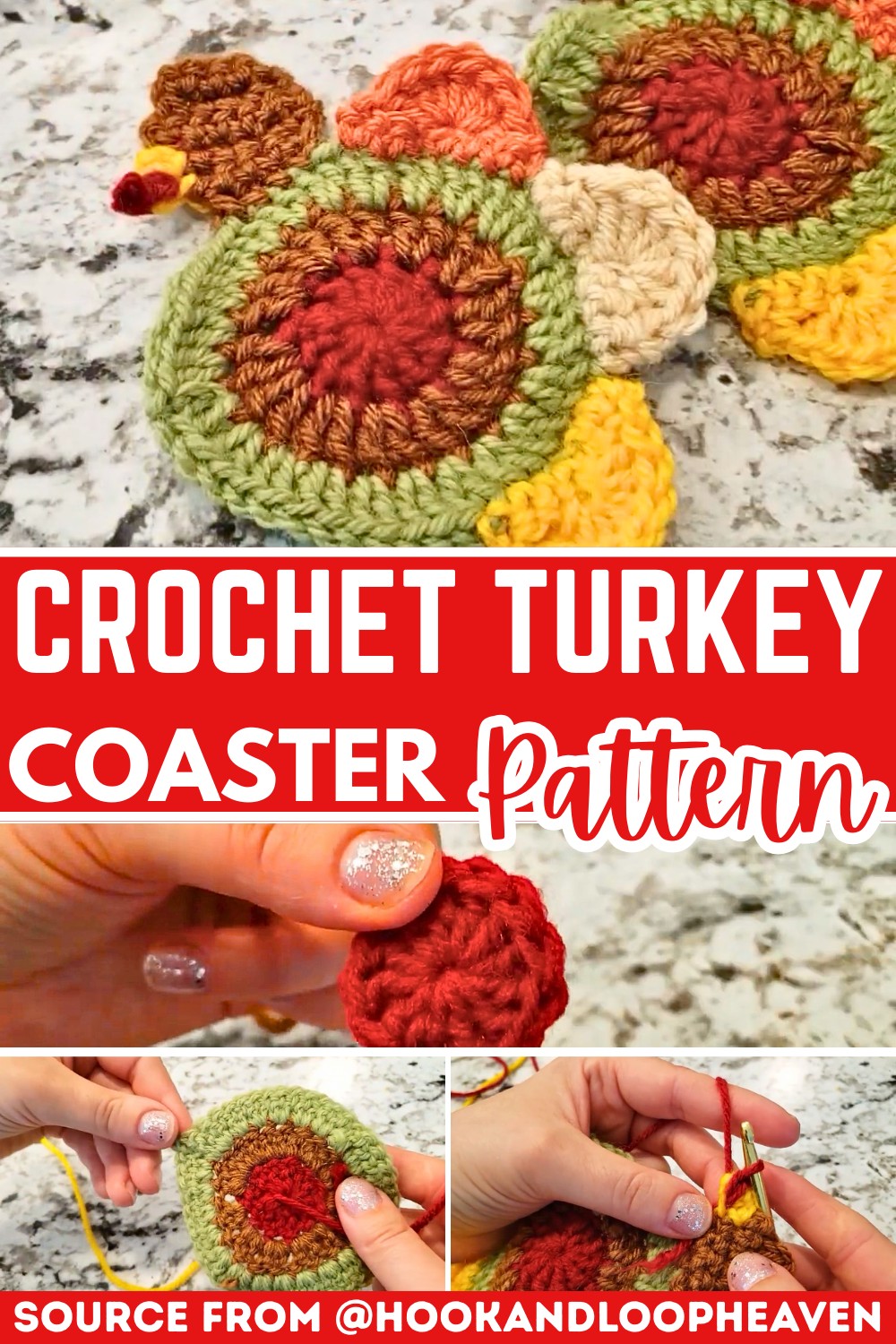Festive Crochet Turkey Coaster for Thanksgiving and Seasonal Table Decor