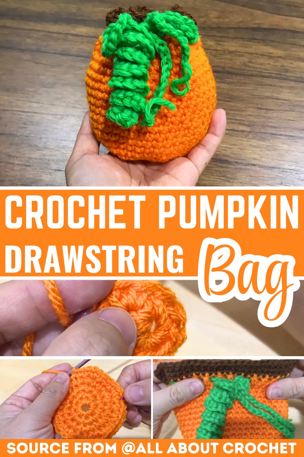 How to Crochet Pumpkin Drawstring Bag for Thanksgiving and Fall