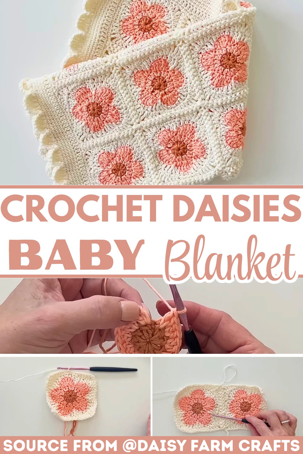 Crochet Daisies Baby Blanket Pattern with Detailed Border