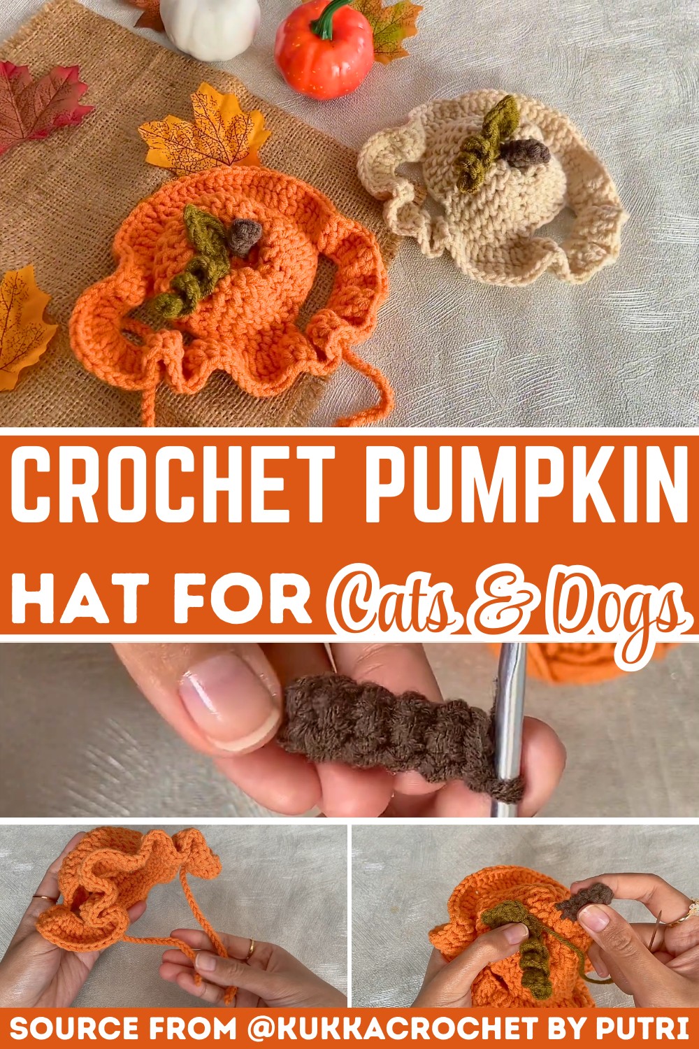 Make a Cute and Festive Crochet Pumpkin Hat for Cats and Dogs for Thanksgivingv