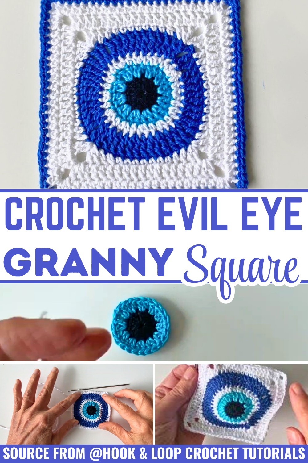 Stylish & Durable Crochet Evil Eye Granny Square Pattern