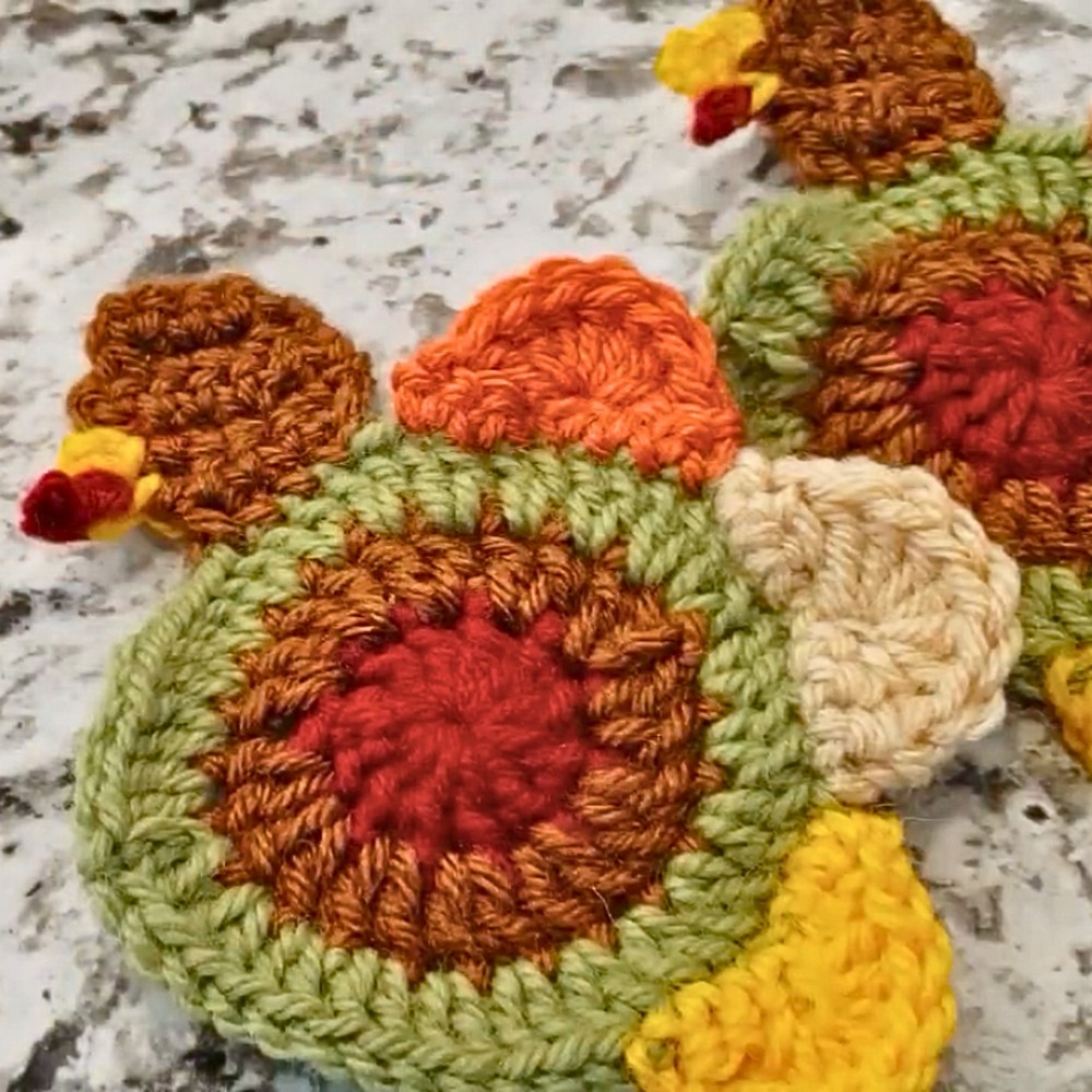 Festive Crochet Turkey Coaster for Thanksgiving and Seasonal Table Decor
