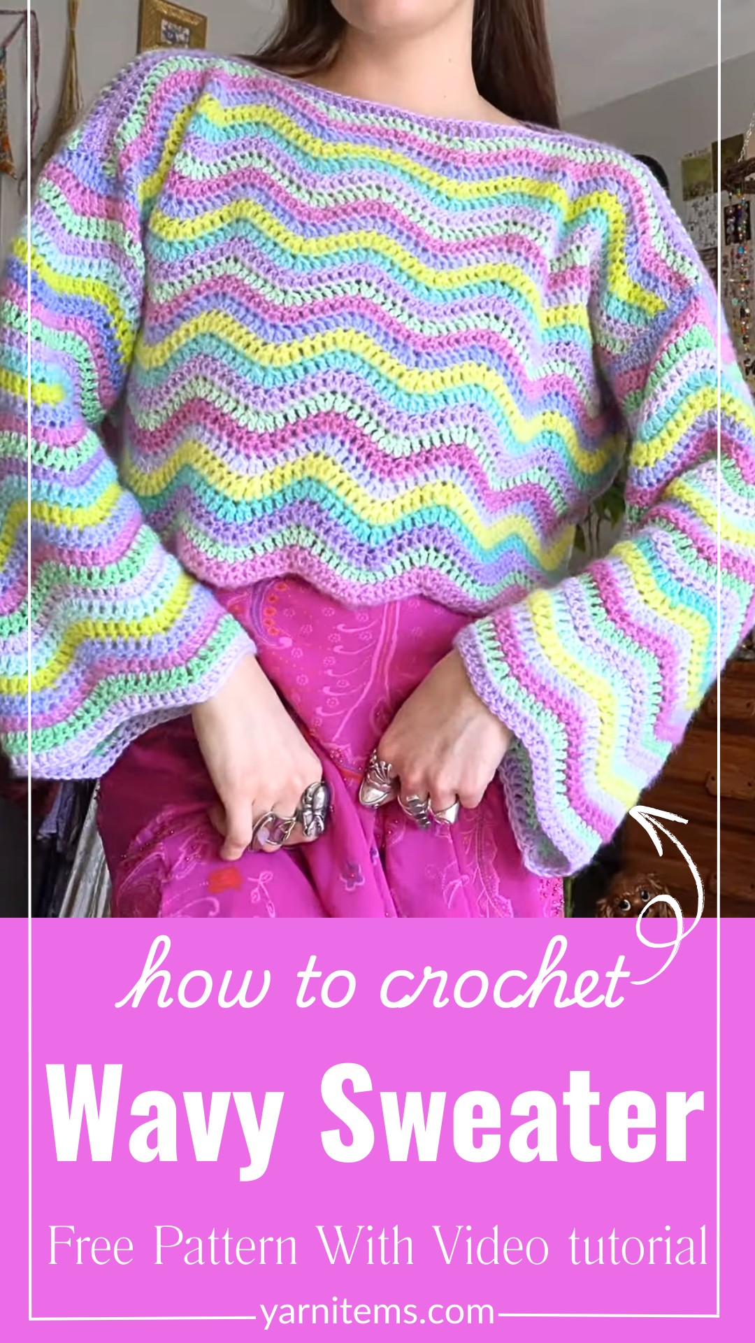 Beginner-Friendly Wavy Crochet Sweater with Stunning Color Options