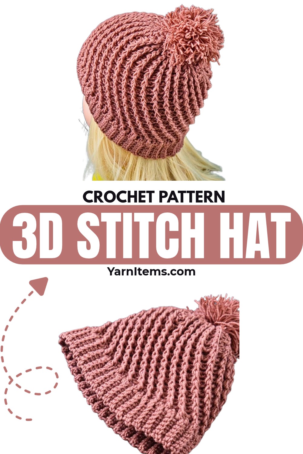 Crochet 3D Stitch Hat - Easy Textured Beanie Pattern