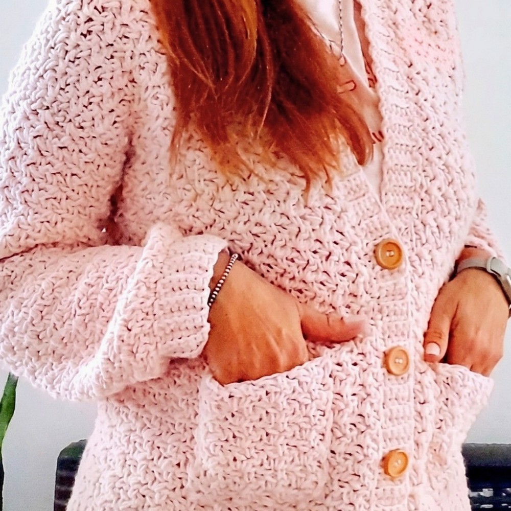 Crochet Rose Cardigan Pattern- Textured V-Stitch Cardigan