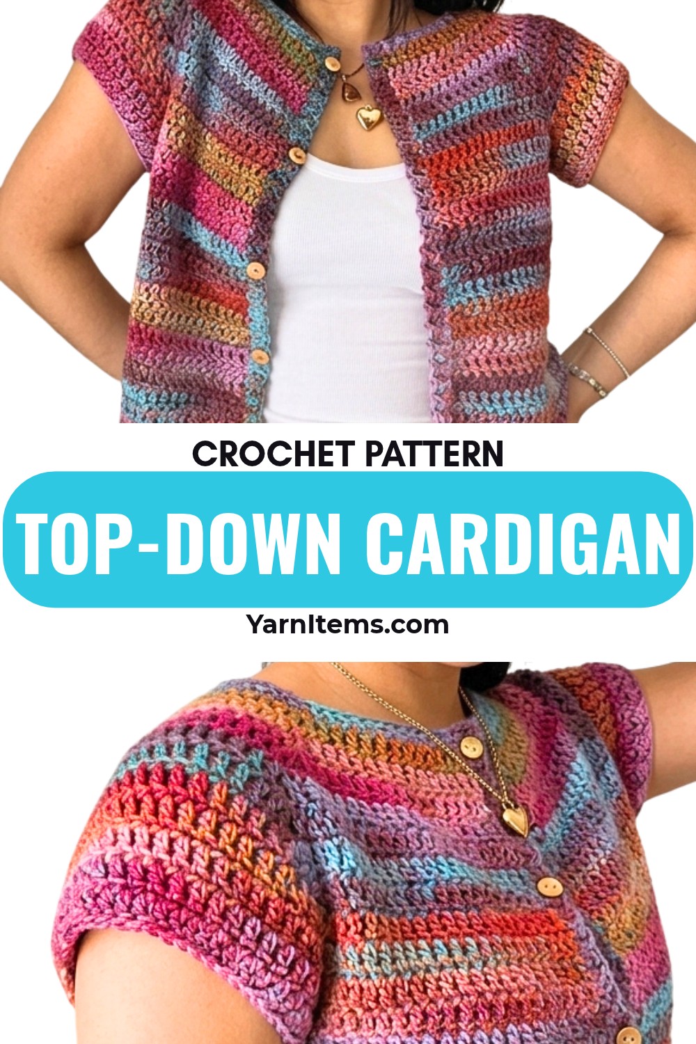 Crochet a Funky Top-Down Cardigan with Buttons