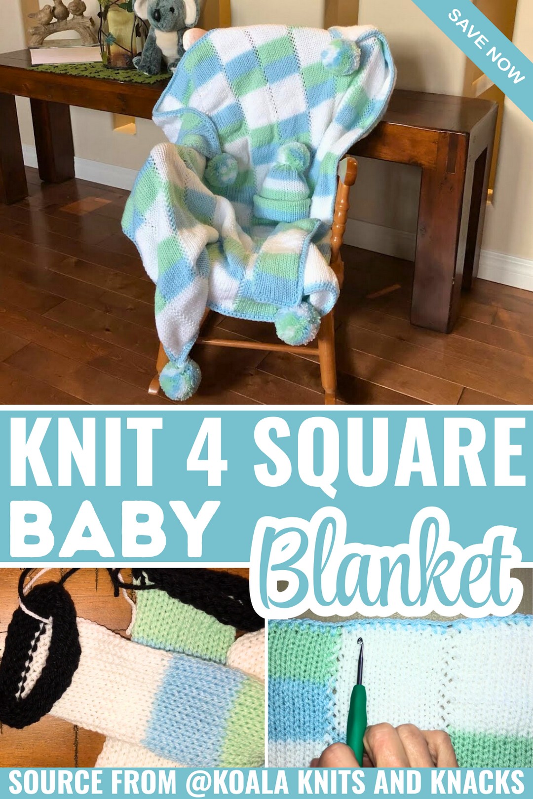 Easy 4 Square Baby Blanket Pattern with Customizable Design and Yarn Options