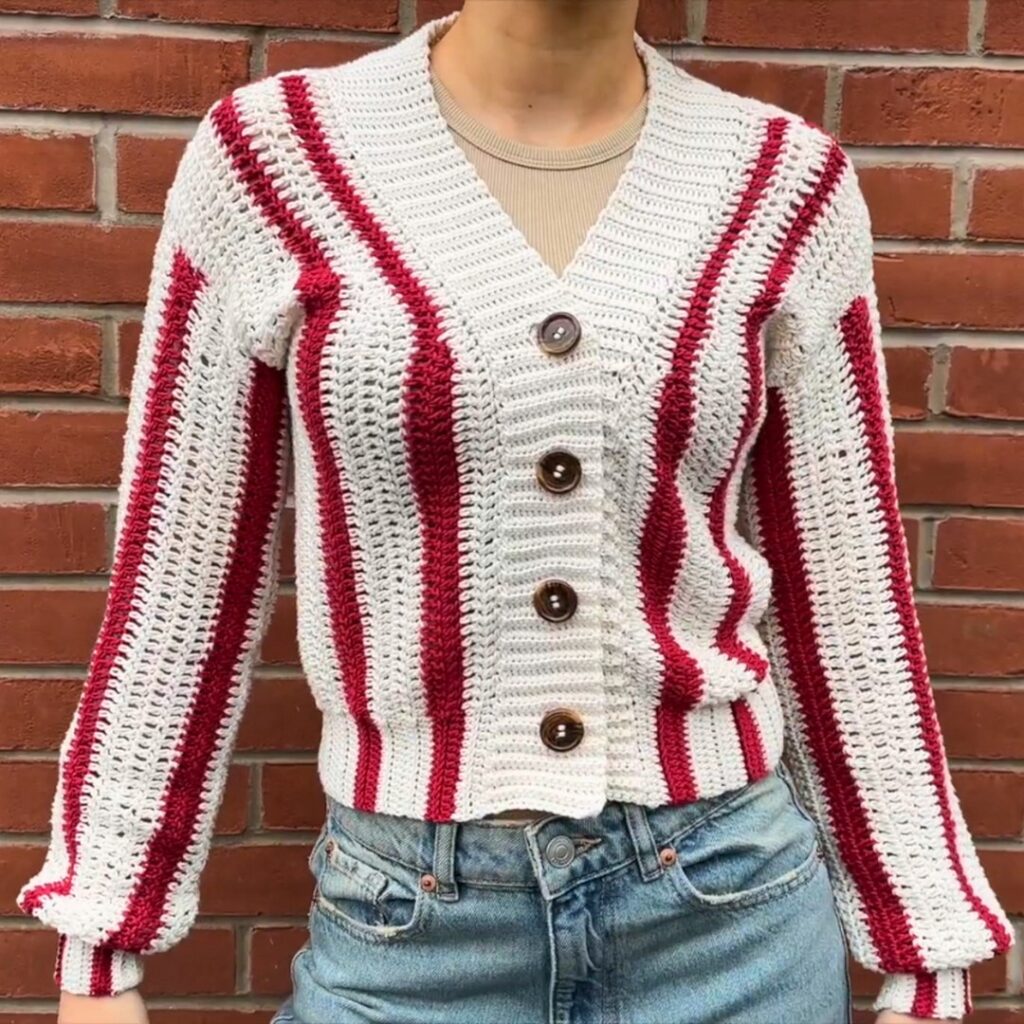 How to Crochet a Striped Cardigan with Ribbed Design and Button Closures