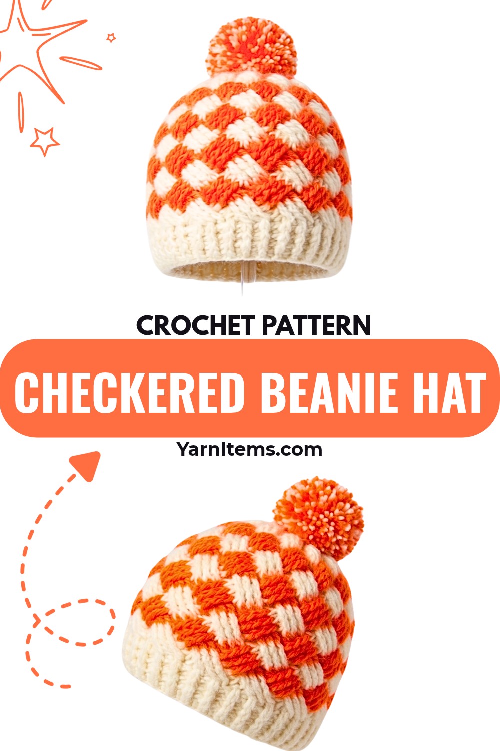 How to Crochet a Two-Color Checkered Beanie Hat for Beginners