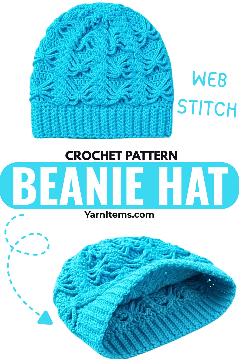 How to Crochet an Easy Fan Web Stitch Beanie Hat with Textured Brim